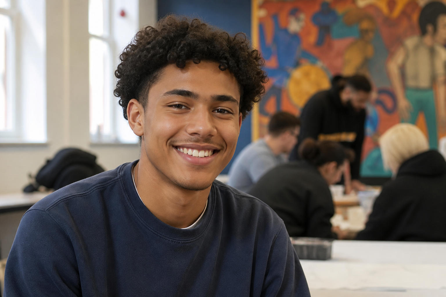 A mixed-race young man smiling